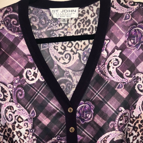 St. John Silk Purple Cardigan Shirt Blouse 12 - Picture 2 of 5
